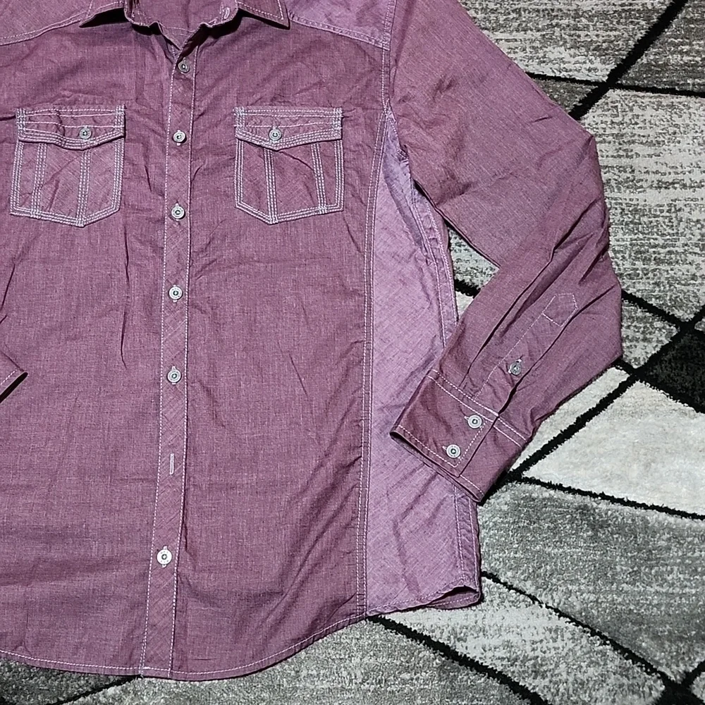 BKE ATHLETIC BURGUNDY & GRAY STITCH CASUAL BUTTON DOWN LONG-SLEEVED SHIRT LARGE